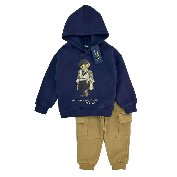 PL Boy Blue Polo Bear Printed Inner Fleece 2 Piece Set
