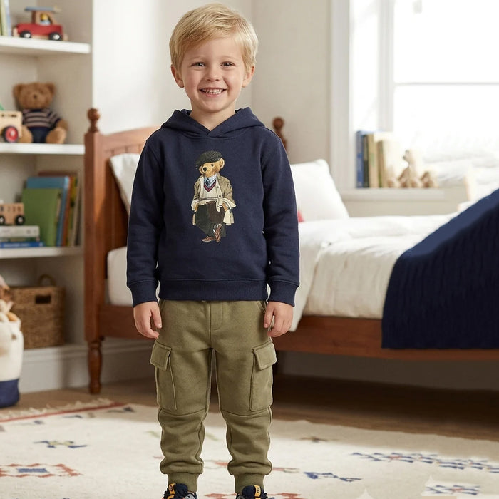 PL Boy Blue Polo Bear Printed Inner Fleece 2 Piece Set