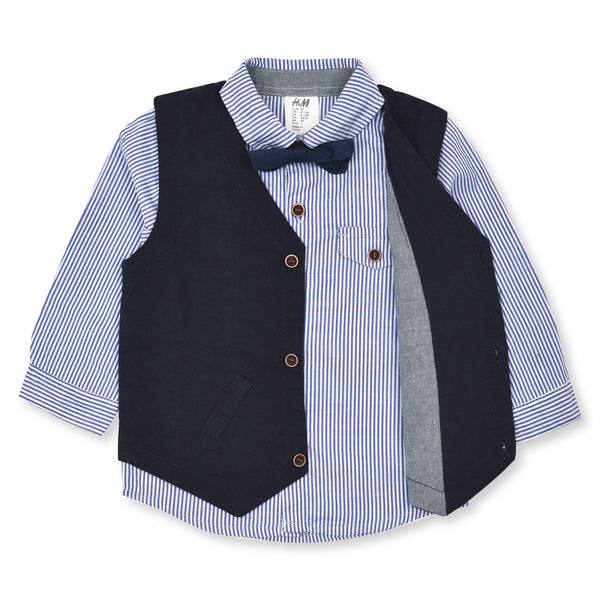HM Boy Two Pics Blue Lining Set With Bow Blue waistcoat