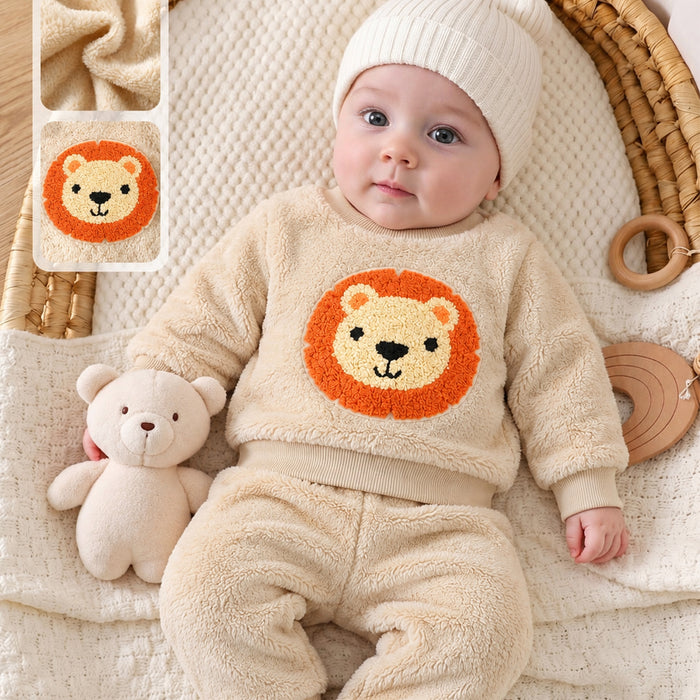 YO BABY BOY Lion Face Sherpa Fleece 2 Piece Set