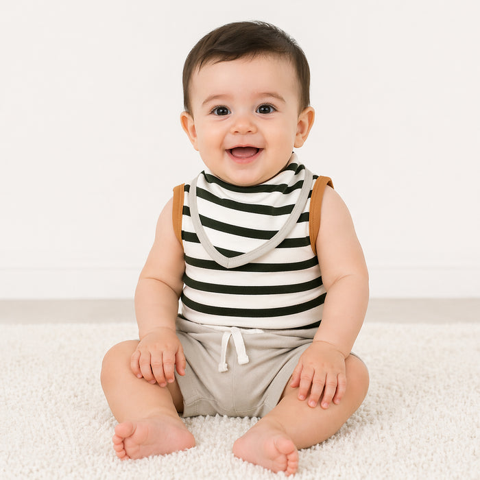 TEDMI MAK Boy Black & White Lining Romper With Shorts & Bib Set