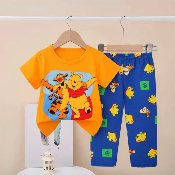 Boy Orange Pooh Character Print Two Piece Set