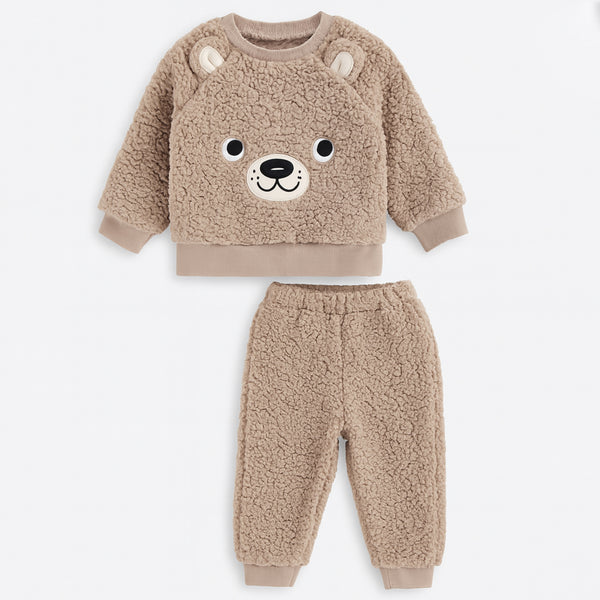 Boy Bear Face Embroidery Two Piece Set