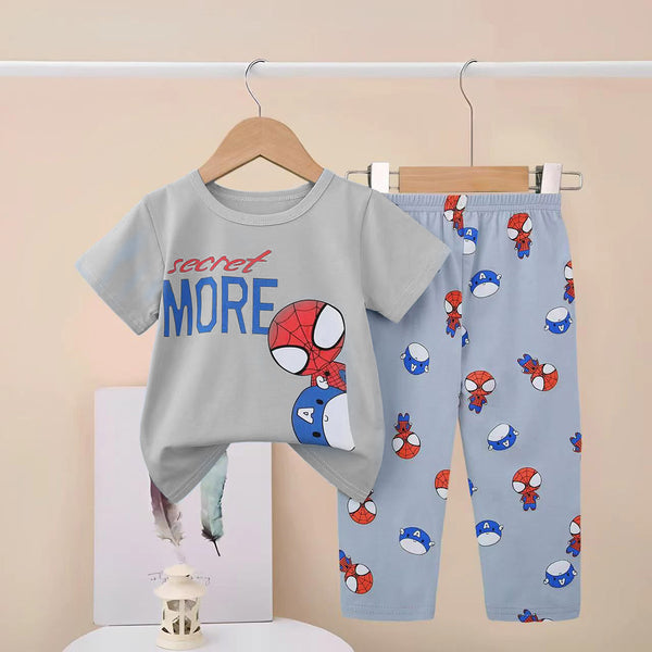 Boy Grey Baby Spiderman Printed Two Pieces Set