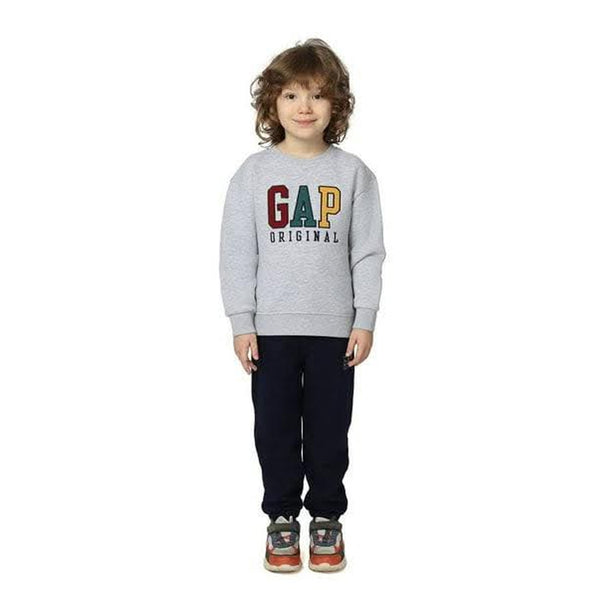 G A P Boy Grey Gap Embroidery Sweat Shirt With Blue Trouser Two Piece Set