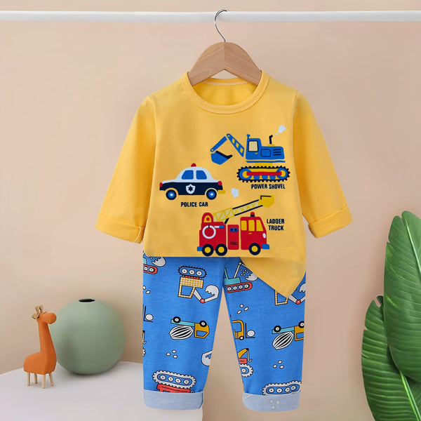 Boy Yellow Color Police Car Design Two Piece Set