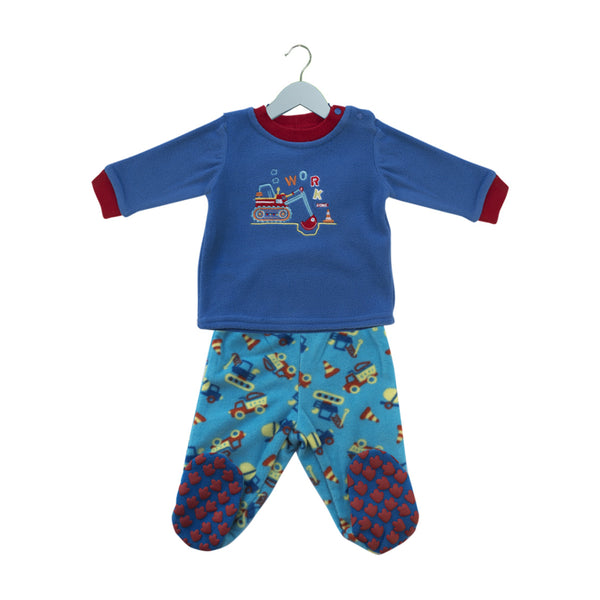 BY PUMKI Blue Color Crane Embroidery Boy Two Piece Set