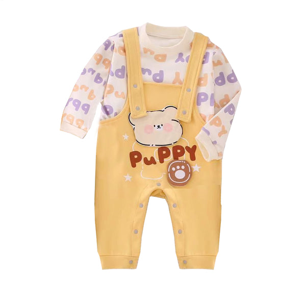 Boy Yellow Color Puppy Design Two Piece Set