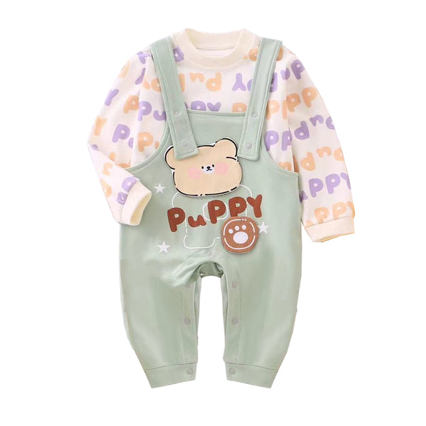 Boy Green Color Puppy Design Two Piece Set