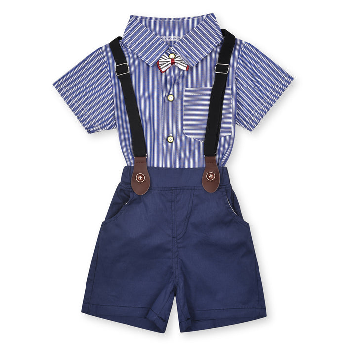 FH Boy Blue Lining Two Piece Set With Gales And Bow