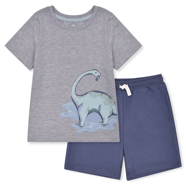 TOM BAHA Boy Dino Printed Grey Shirt With Blue Short