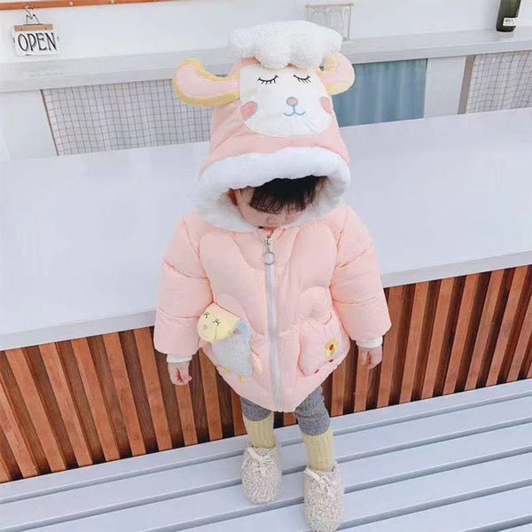 Baby Girl Pink Sheep Pocket And Floral Embroidered Jacket