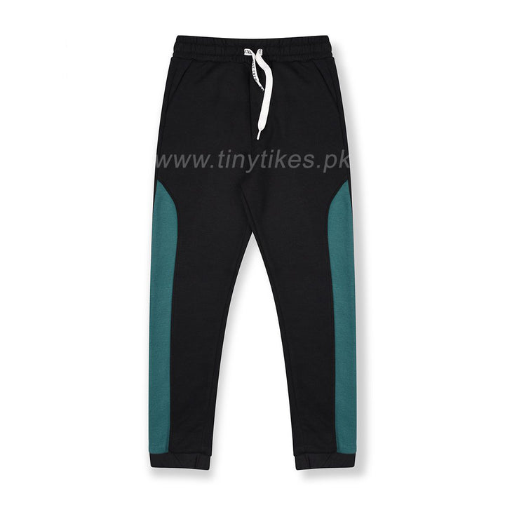 T A O Boy Black Flees Trouser With Green Side Strip - TinyTikes.pk