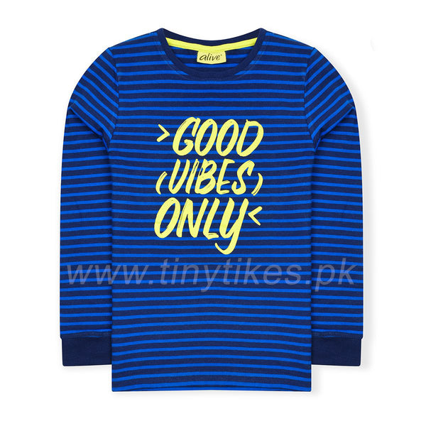 A LIVE Boy Full Sleeves Winter Blue T-Shirt With Good Vibes Print