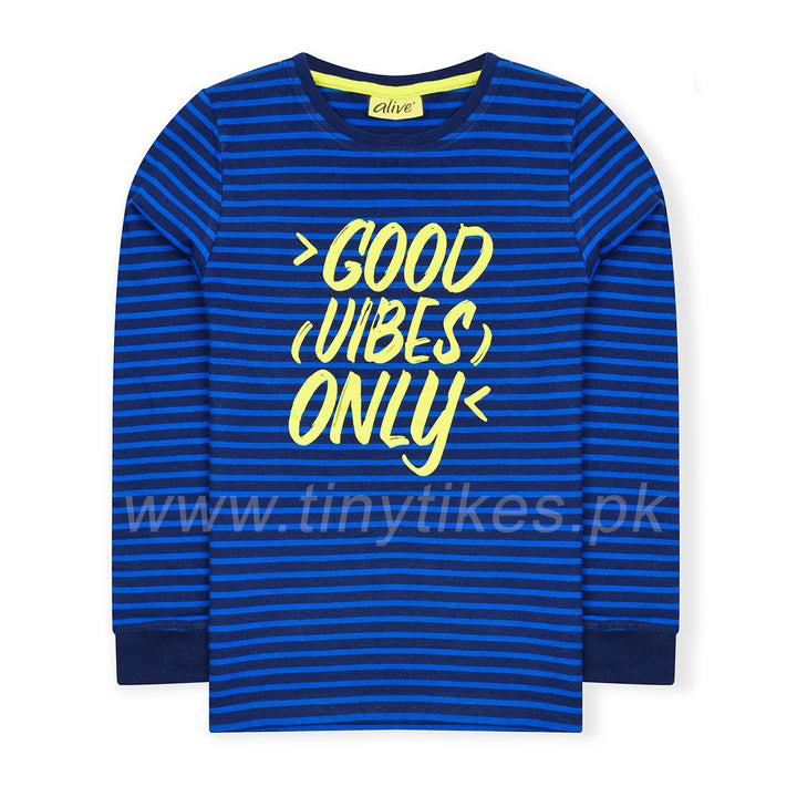 A LIVE Boy Full Sleeves Winter Blue T-Shirt With Good Vibes Print - TinyTikes.pk