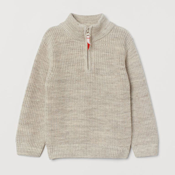 Boy Grey Neck Zip Knitted Sweater