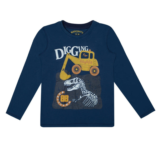 Boy Long Sleeves Digging Fossils Blue T-Shirt (Glow in Dark)