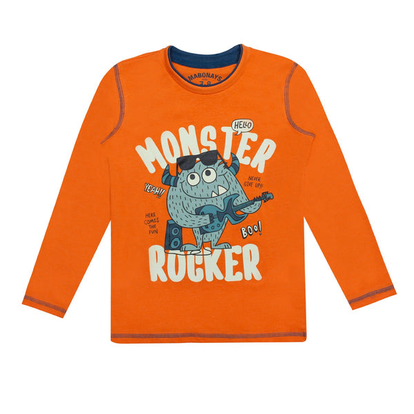 Boy Orange Long Sleeves Monster Rocker T-Shirt