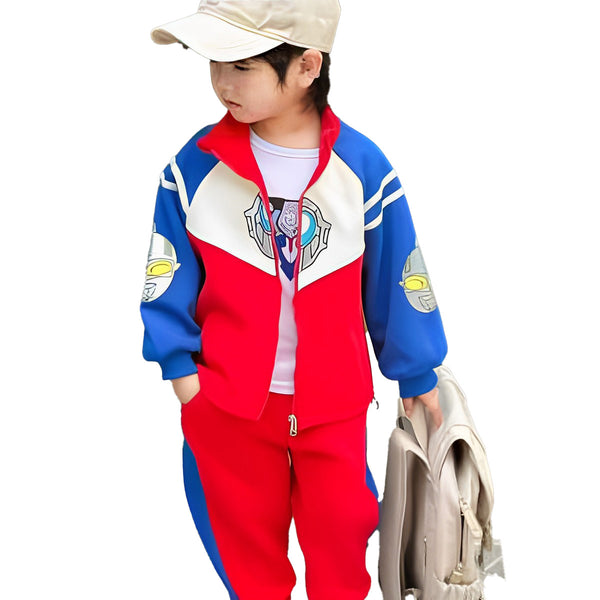3 Piece Boy Red Upper With White Terry Inner T-Shirt & Winter Trouser Set