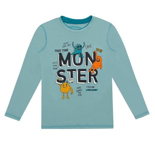 Boy Sky Green Monster Printed T-Shirt