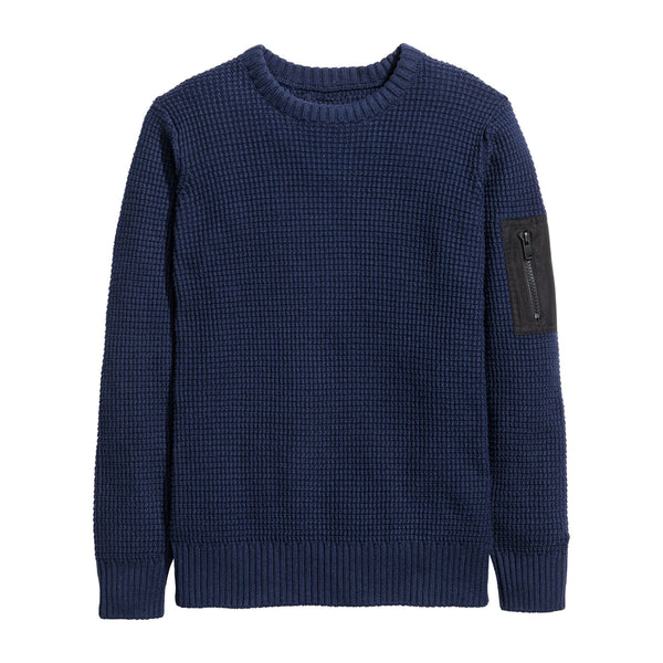 CA Boy Blue Shoulder Zipper Style Knitted Sweater