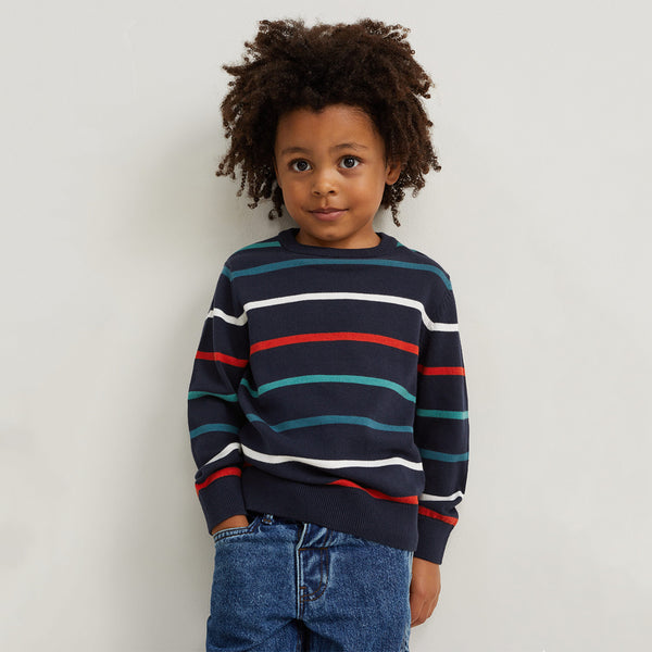 CA Boy Navy Blue Multi Lining Sweater - TinyTikes.pk