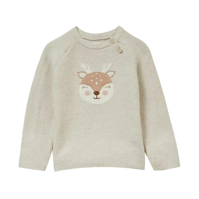CA Light Brown Bunny Patch Knitted Baby Cardigan - TinyTikes.pk