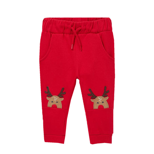 CA Red Fleece Deer Applique Jogger Trouser