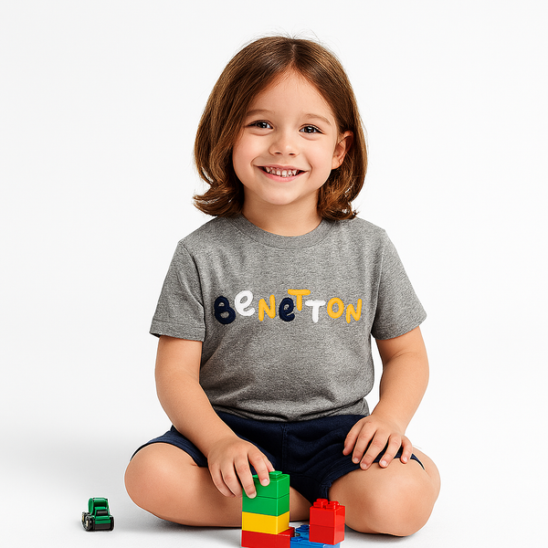 Boy Grey T-Shirt Benetton Print