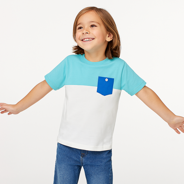 MS Boy Sea Green And White Color T-Shirt With Front Pocket