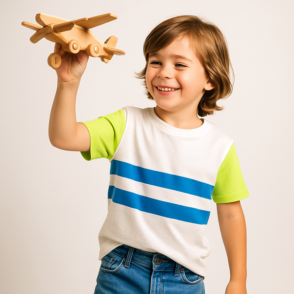 Boy White Blue Lining T-Shirt