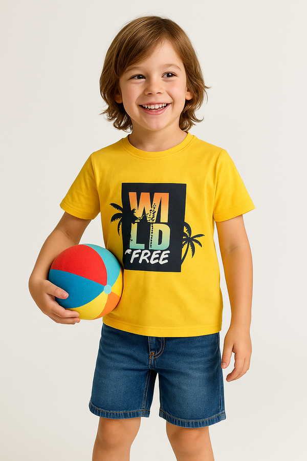 OK Boy Yellow With Wild Printed Jersey T-Shirt