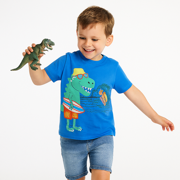 CA Boy Sky Blue Dinosure Embroidery T-Shirt