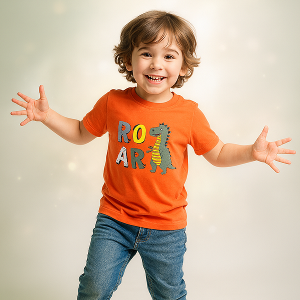 MC Boy Orange Roar Dino Printed Jersey T-Shirt