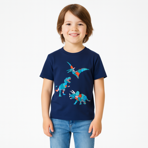 MS Boy Navy Blue Dinosure Printed T-Shirt