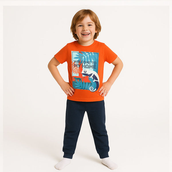 Ok Soft Cotton Jersey Orange Chameleon Printed T-Shirt
