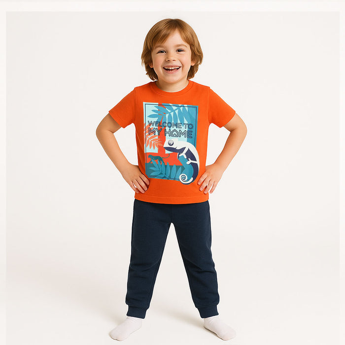 Ok Soft Cotton Jersey Orange Chameleon Printed T-Shirt