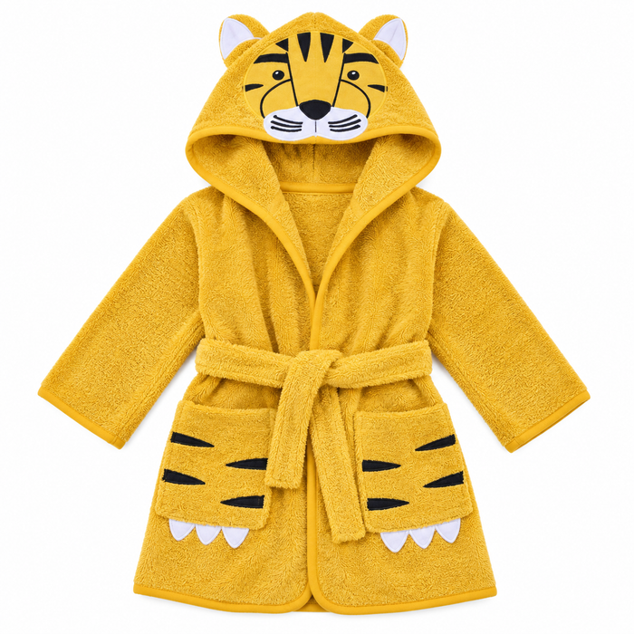 Yellow Tiger Hooded For Kids Bathrobe