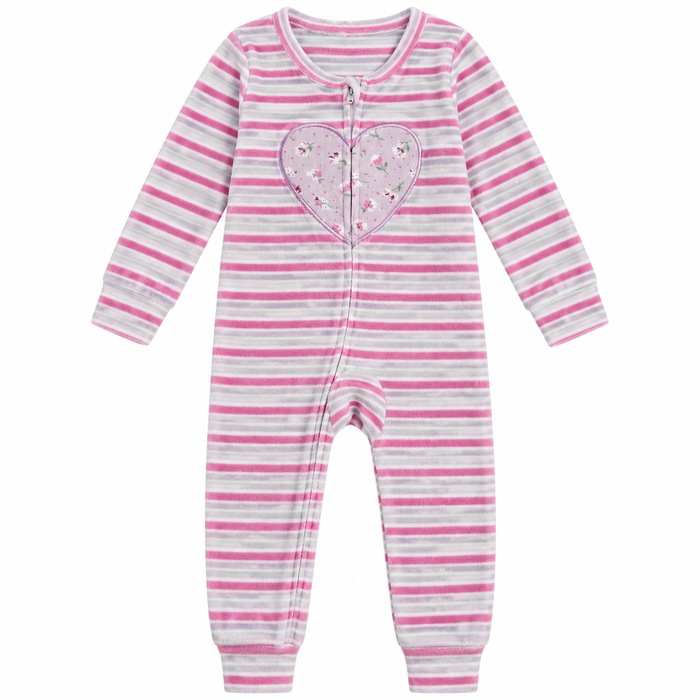 PNM Girl Multi Lining Purple Heart Printed Velvet Zipper Romper