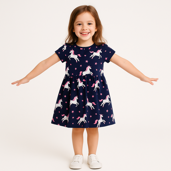 MW Girl Blue Unicorn Printed Frock