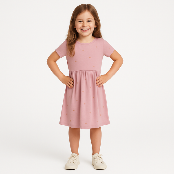 HM Girl Peach Glittery Mini Heart Printed Frock