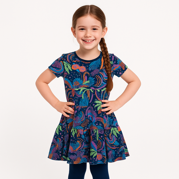 MW Girl Blue Tree Printed Frock