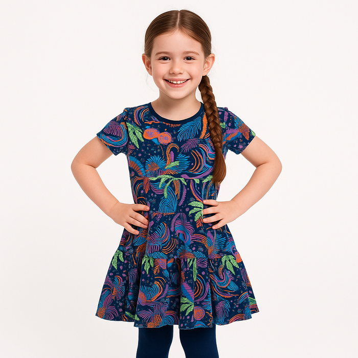 MW Girl Blue Tree Printed Frock
