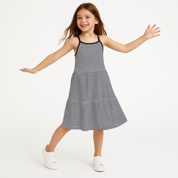 TT Girl White Frock With Blue Lining