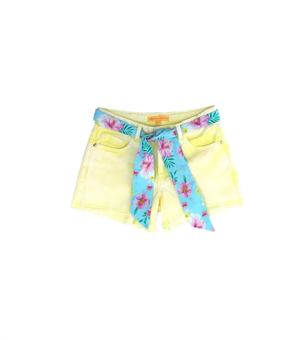 Yellow tie and die Shorts with belt