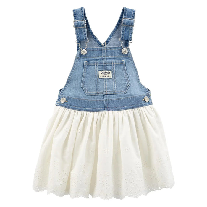 OSK Girl Chicken Kari White Bottom Denim Blue Dungaree Frock
