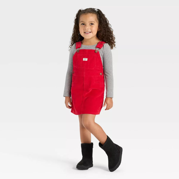 OSKH Girl Red Cotton Corduroy Dungaree
