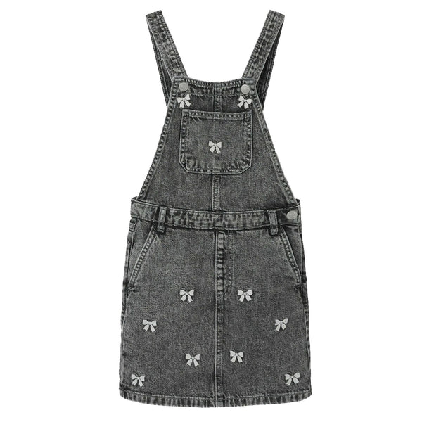 N IT Girl Denim Grey Bow Embroidery Dungaree