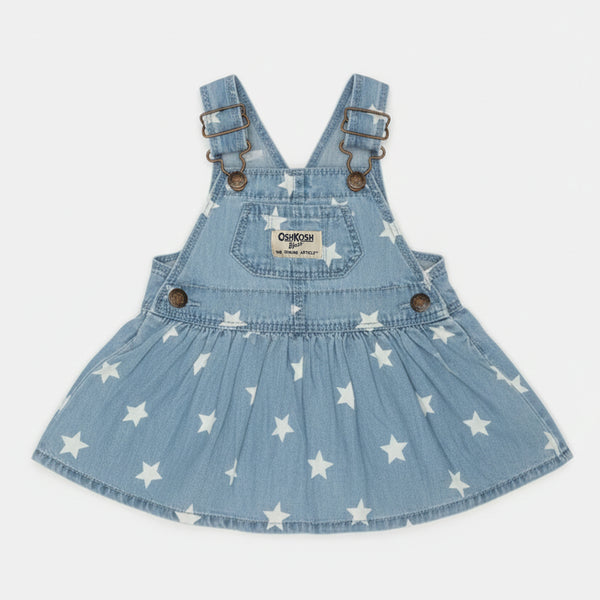 OSK Girl Sky Blue With White Star Printed Dungaree