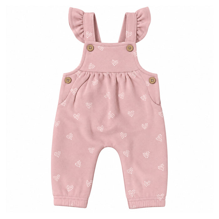 Girl Pink White Heart Printed Shoulder Frill Winter Dungaree